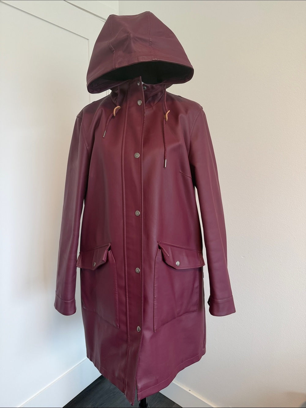 Levi Women's Hooded Raincoat Jacket - Burgundy